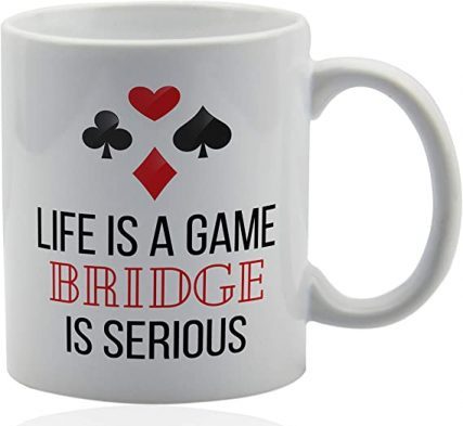 Gifts For Bridge Players 11 oz. white ceramic cup.