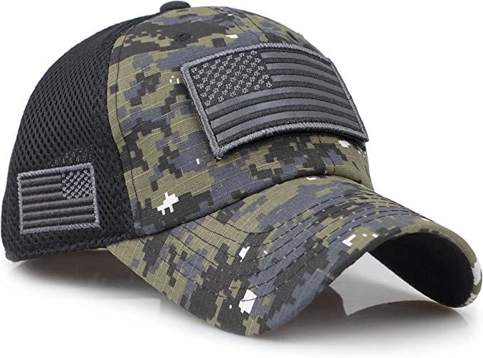 The Sox Market Camouflage Constructed Trucker Special Tactical Operator Forces USA Flag Patch Baseball Cap