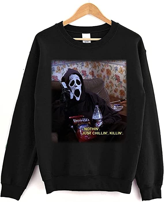 Nothin’ Chillin Killin Horror Sweatshirt, Let’s Watch Scary Movies Sweatshirt, Ghostface Sweatshirt, Horror Halloween Shirt, Scream Movie