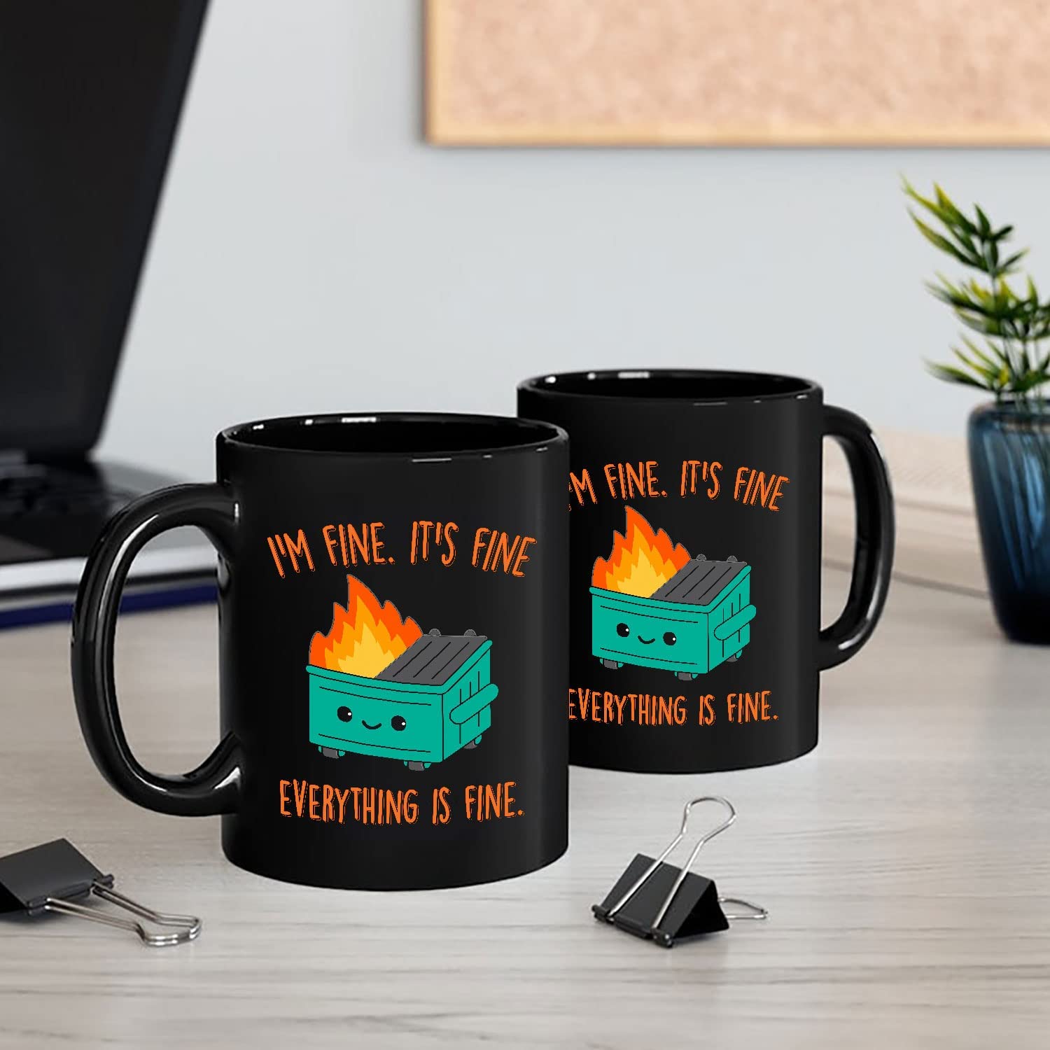 Everythings Fine Mug, Dumpster Fire Mug, Dumpster Fire Coffee Mug, Ceramic Cup Black